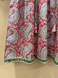 เดรสสั้นผ้าฝ้ายพิมพ์ลายดอกไม้สีชมพูเขียวสไตล์โบฮีเมียน แขนพองทรงหลวมใส่สบายสำหรับฤดูร้อน - Product Image 1