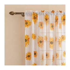 Grand rideau de traitement de poche de tringle à bas prix avec boule de cheveux Vintage Blue Floral Birds Print Durable Rideau de cuisine pour porte - Product Image 3