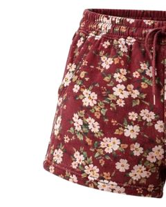 Shorts de Felpa con Estampado Floral para Mujer, Color Borgoña, Cintura Elástica, Casuales de Verano, Fabricante Personalizado OEM, Suministro al por Mayor, Calidad de Exportación - Product Image 4