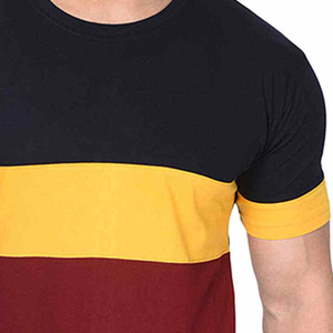 Men's Color Blocked Striped T-Shirt Short Sleeve O-Neck Casual Knitted Regular Fit White <b>Navy</b> Orange <b>Top</b> - Product Image 4