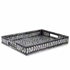 Luxury Resin & MOP Inlay Serving & <b>Storage</b> <b>Trays</b> For Wedding Ramadan Eid Festive Rectangular Modern Serving Platter For Tabletop - Product Image 1