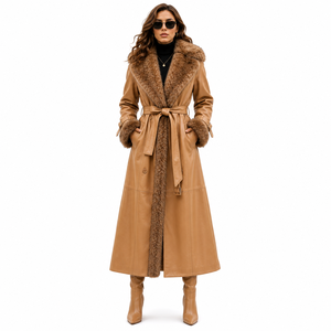 Manteau long décontracté en fourrure de renard pour femme avec ceinture, vêtement d'extérieur d'hiver écologique, fournisseur en gros sous marque privée - Product Image 2