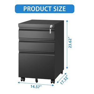 Armoire de classement mobile noire à 3 tiroirs avec serrure, entièrement assemblée, en métal, pour bureau à domicile, pour documents de format Lettre/Légal/A4 - Product Image 2
