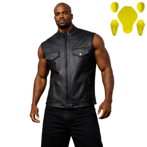 Gilet de moto en cuir pour homme, gilet de protection en cuir de vachette pour motard, gilet de sécurité pour moto avec protections - Product Image 1