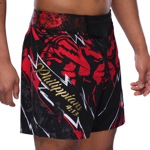 Shorts de bain pour hommes noirs et rouges à imprimé sublimé, séchage rapide, taille élastique, style sportif, coupe mi-haute - Product Image 5