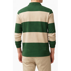 Polo de rugby pour homme de haute qualité avec logo personnalisé, manches longues, rayures contrastées en coton - Product Image 6