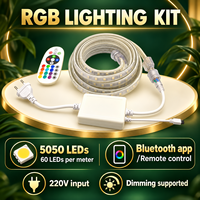 Kit de bande LED RGB 5050 220V avec télécommande Bluetooth et connexion à écrou fileté, de 5m à 25m