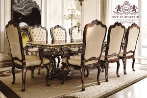 Meubles de salle à manger royaux argentés et métalliques sculptés à la main Table et chaises de salle à manger de luxe 6 places - Product Image 2