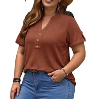 T-shirt élégant grande taille pour femme, style hip-hop, manches courtes, boutonné sur le devant, lavable en machine, écologique, 100 % coton, couleur unie, avec découpes