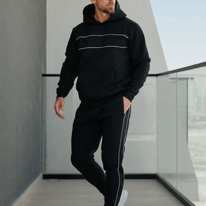 Conjunto Deportivo Informal para Hombre, Sudadera con Capucha Negra, Pantalones Deportivos de Color Sólido con Bolsillos Laterales, Ropa Deportiva para Otoño - Product Image 5