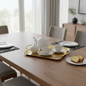 Nouveau plateau de service rectangulaire en métal martelé plaqué or avec poignées pour table basse, décoration de fête et de maison de luxe - Product Image 4