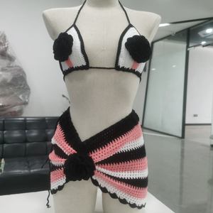 Custom <b>Bikini</b> Top Women's Summer Hook Knitted <b>Bikini</b> <b>Skirt</b> Handmade European American Style Lace Decoration Waist Logo - Product Image 2