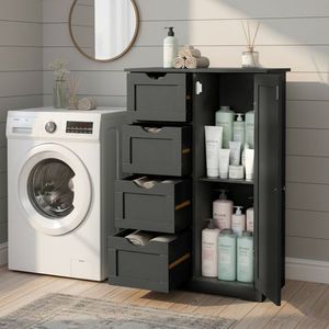 Mobile da Bagno in MDF Nero con Rivestimento in Melamina 56*30*80cm, 4 Cassetti e 1 Anta, Accessorio per Arredamento - Product Image 3