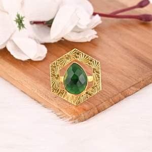 Green Tourmaline Gemstone Hydro <b>Ring</b> for Women Brass Gold Plated <b>Adjustable</b> Trendy Fashion Jewelry - Product Image 3