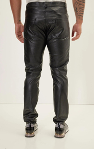 Pantalon décontracté pour homme en cuir véritable et toile, léger, de haute qualité, écologique, taille mi-haute, devant plat, couleur unie, respirant et coupe-vent - Product Image 2