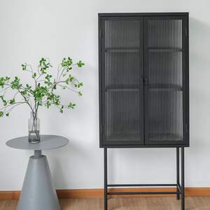 Armoire de rangement moderne en verre mat pour salon avec étagères réglables, options multicolores - Product Image 1