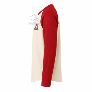 Delta | Sigma | Theta Raglan <b>T</b>-<b>Shirt</b> Women's Casual Crimson <b>Cream</b> Contrast Long Sleeve <b>Shirt</b> Embroidered Crest Color Block Tee - Product Image 3