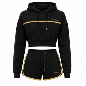 Custom Logo 2026 Women's Streetwear 2-Piece Crop <b>Top</b> & Biker Shorts Set 100% Cotton Eco-Friendly Fleece - Product Image 3
