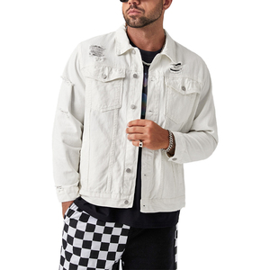 Veste en jean décontractée sur mesure de haute qualité à manches longues, grande taille, veste en jean vintage blanche pour hommes - Product Image 1