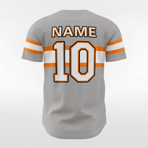 Maillot de baseball pour homme, gris et orange à rayures, imprimé par sublimation, anti-humidité, manches courtes, boutons sur le devant, coupe classique, taille adulte - Product Image 2
