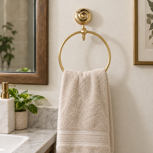 Porte-serviettes mural en laiton doré motif spirale coquillage, support unique pour serviettes de toilette, accessoires de salle de bain décoratifs de luxe - Product Image 5