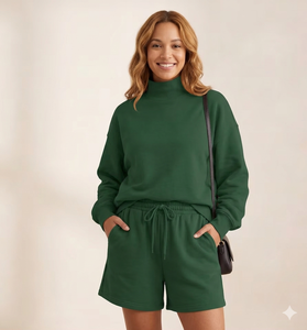 Conjunto de Pantalones Cortos Casuales con Cuello Alto para Mujer, Ropa de Invierno, Suave, Cálida y Cómoda, Ropa Informal Elegante y Moderna para el Día a Día - Product Image 1