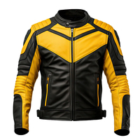 Blouson de moto en cuir pour homme, jaune et noir, style color block, blouson de protection pour motard, blouson de course