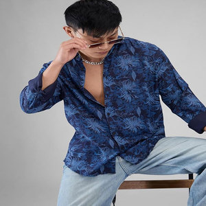 Venta al por mayor de fábrica 100% algodón tamaño indio Multi-Bolsillo suelto de gran tamaño de manga larga botón Polo cuello estampado patrón camisetas - Product Image 3