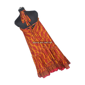 Vestido Largo Bohemio Vintage de Seda Sari para Mujer, Cuello en V, Estampado Floral, Vestido de Playa, Vestido de Verano Elegante para Mujer, Vestido de Noche - Product Image 3
