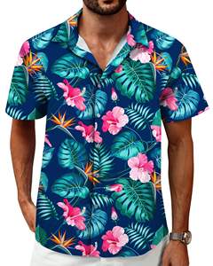 Camisa elegante para hombre, manga corta, estampado tropical, informal, para playa, con botones, verano, vibrante, colorida, floral, camiseta de verano para hombre - Product Image 1