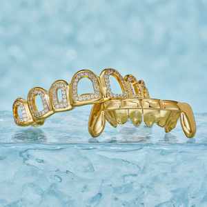 Grillz personnalisé à face ouverte en argent 925 et or 18 carats avec diamant rond taille brillant et moissanite pour mariage ou cadeau - Product Image 4