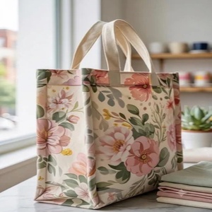 Floral Laminated PP Woven Large Reusable Tear Resistant <b>Tote</b> Bag for Supermarket Retail Advertising and Gift Packaging - Product Image 1
