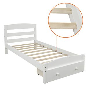 Letto a piattaforma singolo bianco con cassetto contenitore e supporto a doghe in legno, non necessita di rete a molle - Product Image 6