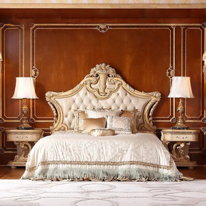 Luxury European Style Royal Gold Solid Mahogany Wood <b>Antique</b> Hand Carved Bedroom Set with Storage for Apartment Indonesia - Product Image 3