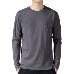 เสื้อยืดคอกลมแขนยาวผู้ชาย ผ้าถัก สีพื้น ลำลอง ทรงปกติ สีน้ำเงิน - Product Image 3