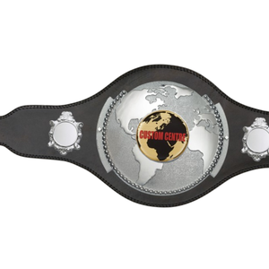 Custom Championship Belt with Globe Emblem and Silver Accents Premium Quality Black Leather Title Belt for Sports & Events - Product Image 2