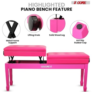 5 Core Duet Piano <b>Bench</b> 3.5 Inch <b>Padded</b> Cushioned Stool Wooden Heavy Duty Musician Chair w Storage - Product Image 6