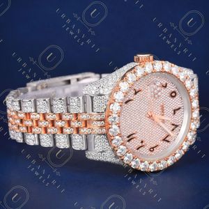 Reloj mecánico artesanal de acero inoxidable con lectura analógica, movimiento automático, diamantes moissanita de corte redondo, claridad VS VVS EF - Product Image 4