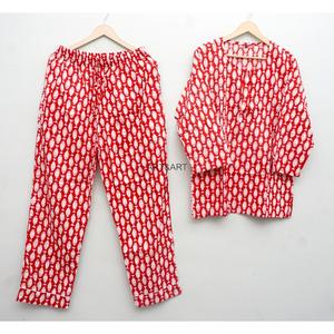 Conjunto de Pijama de Algodón 100% con Estampado de Bloques para Mujer, Manga Larga, Ropa de Dormir de Verano, Cintura Alta Elástica - Product Image 6