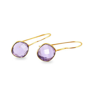 Boucles d'oreilles en améthyste naturelle taille coussin 8 mm |   Boucles d'oreilles pendantes en argent 925 |   Boucles d'oreilles pendantes en pierres précieuses faites à la main - Product Image 1