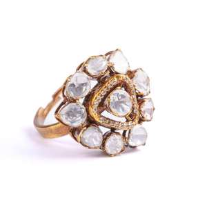 Hermoso anillo Gajaah de plata de ley 925 con racimo de diamantes Polki en forma de pétalos de luna para mujer, estilo étnico a precio asequible. - Product Image 2