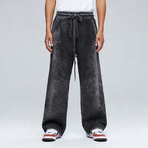 Pantalones anchos de algodón con lavado ácido, estilo oversize, holgados, para ropa urbana, 360 420 500 gsm, de felpa francesa, sin estampado - Product Image 3