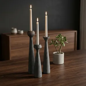 Modern <b>Black</b> Wooden Candle Holder Set Handmade Decorative Taper <b>Candlestick</b> Holders for Dining Table Living Room Home Decor - Product Image 2