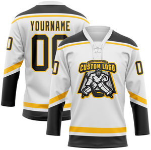 Maillot de hockey sur glace blanc pour hommes, col en V, manches trois quarts, impression sublimée, vêtement en polyester anti-humidité - Product Image 5