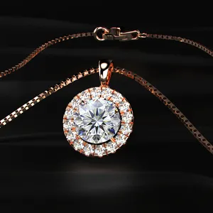 Collier pendentif halo tendance en diamant CVD de laboratoire taille ronde 1-2 carats plaqué or couleur D-E clarté VVS-VS certifié IGI - Product Image 4