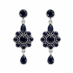 Boucles d'oreilles pendantes classiques en laiton plaqué argent antique avec breloque en onyx en forme de couple, pour femme, vente directe usine, best-seller rapide - Product Image 6