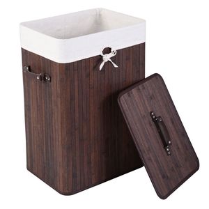 Cesto Pieghevole in Bambù a Singola Struttura YJ Marrone Scuro con Coperchio per Cesti Portabiancheria - Product Image 2