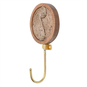 Rustic Wooden Round Jute Rope <b>Wall</b> Hook <b>Decorative</b> Natural Wood Metal Coat Key Cloth <b>Hanger</b> Boho <b>Wall</b> Mounted Storage Organizer - Product Image 1