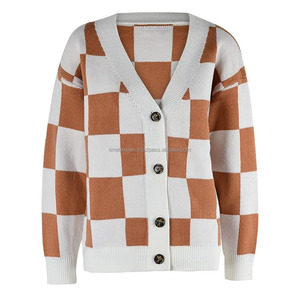 New Custom Design Women's Casual Autumn Winter Cardigan Loose Retro Debutante Style Solid Wool/Acrylic Covered Button Patch - Product Image 1