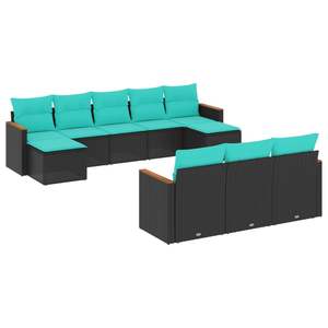 Juego de Sofás de Patio de 10 Piezas en Poliratán Negro con Cojines, Elegante Colección de Muebles para Exteriores - Product Image 2